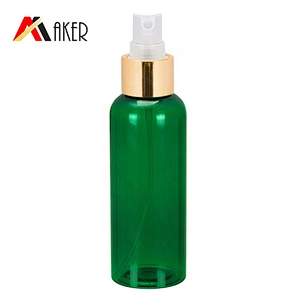 China supplier luxury semi-transparent green boston round 100ml PET skin care cosmetic plastic spray bottle with mist sprayer