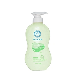 Newest light green unique shape 500ml HDPE plastic baby shampoo bottle with pump