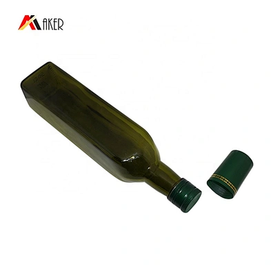 Empty 500ml dark green square glass olive oil bottle with sealing