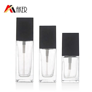 Newest design empty clear square shape 40ml luxury lotion glass bottle with pump