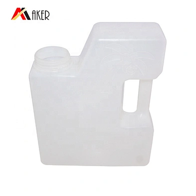 Empty 1L white square HDPE liquid laundry detergent plastic bottle packaging with handle