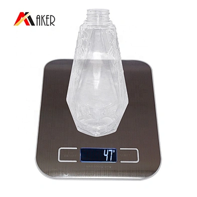 Unique shape empty 500ml clear pet plastic shower gel bottle with pump dispenser