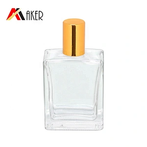 Empty clear 15 ml square oil perfume roll on glass bottle with gold aluminum cap