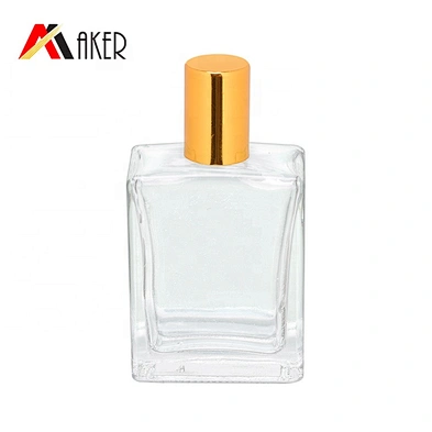 Empty clear 15 ml square oil perfume roll on glass bottle with gold aluminum cap