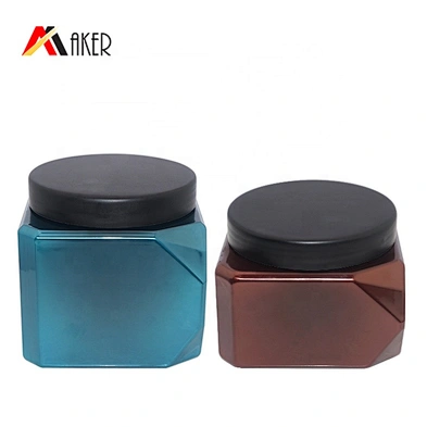 Custom 550ml 700ml Blue Amber PET Hair Care Packaging Cosmetic Plastic Cream Jar with Lid