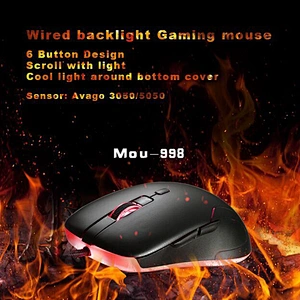 RGB Backlit USB Wired Optical Gaming Mouse for PC Computer Gaming - 6 Programmable Buttons - Ergonomic shape