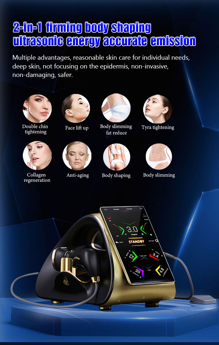 <h3 class="features--headline">Features and benefits</h3> Safe And Effective - Non-Invasive, Non-Surgical Treatment Long-Lasting Results 22d Hifu Treatment - Improve Skin Laxity Wrinkles, Body Tightening, Facial Lifting 22d Ultrasound Hifu - Microfocus And Macrofocus Ultrasonic Technology 2d Hifu Benefits - Stimulation Of Collagen Generation, Tightening Of Sagging Skin <hr /> <h5></h5> <h5><span class="tw-text-2xl tw-font-bold" style="color: #99ccff;">IN STOCK READY TO SHIP</span></h5> <h5><span class="tw-text-2xl tw-font-bold" style="color: #99ccff;">1 YEAR WARRANTY + 3 YEAR TECH SUPPORT</span></h5> <h5><span class="tw-text-2xl tw-font-bold" style="color: #99ccff;">30 DAY MONEY-BACK AND <a href="https://salonmachines.com/refund_returns/">RETURN POLICY</a></span></h5> <h5><span class="tw-text-2xl tw-font-bold" style="color: #99ccff;">FREE WORLDWIDE SHIPPING <a href="https://salonmachines.com/shipping-policy/">SHIPPING POLICY</a> </span></h5> <h5><span class="tw-text-2xl tw-font-bold" style="color: #99ccff;">PROFESSIONAL BEAUTY <a href="https://salonmachines.com/">SALON MACHINES</a> EQUIPMENT</span></h5> &nbsp; <div class="product-block product-block--sales-point"></div> 22d Max Hifu Machine RF Lipo Hifu 2 In 1