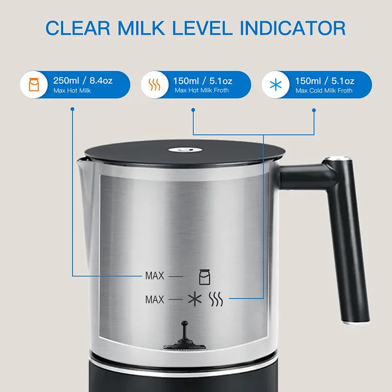 JIMHOMINI Detachable Electric Stainless Steel Jug Milk Frother and Milk Steamer  for any       kind of coffee like Latte,Cappuccino,milk warmer, Automatic foammaker and Heater with Hot Cold Functionality 120V/60Hz