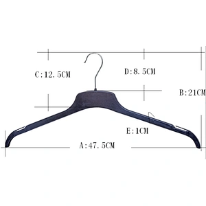 6005B-1-47.5cm garment hanger black plastic suit hanger cheap coat hanger with Metal Hook for Wholesale