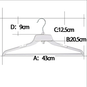 3715D-43cm sell well chinese supplier white strong metal hook ps plastic coat hanger