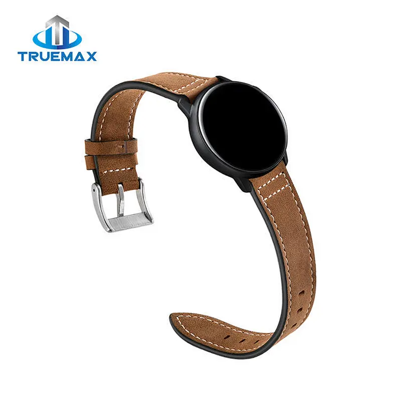 Hot Sale for Samsung Galaxy Watch Active Silver Buckle Sewing Thread Real Leather Watch Band