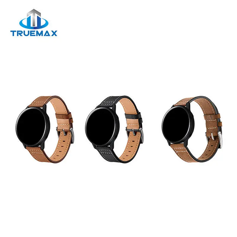 Hot Sale for Samsung Galaxy Watch Active Silver Buckle Sewing Thread Real Leather Watch Band
