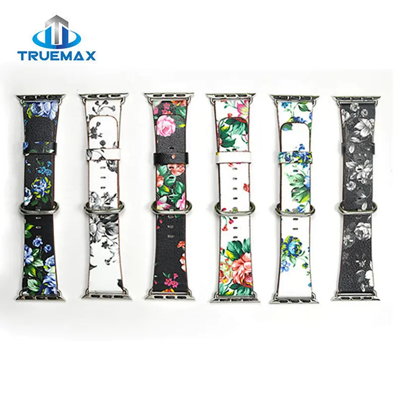 TM for Apple Watch Country Style With Flower Type Real Leather Watch Band