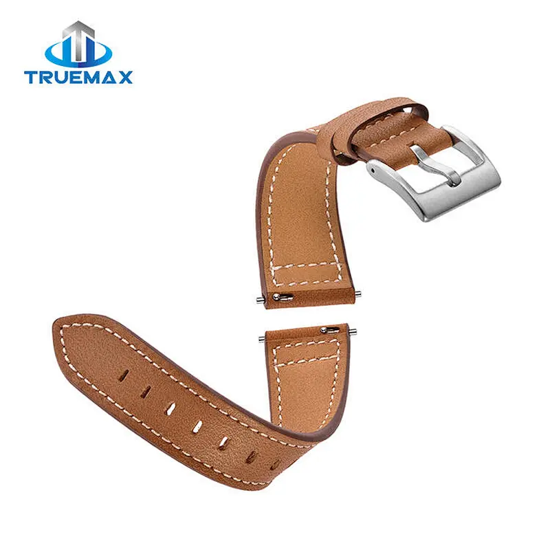 Hot Sale for Samsung Galaxy Watch Active Silver Buckle Sewing Thread Real Leather Watch Band