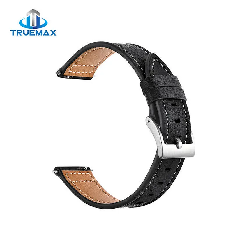 Hot Sale for Samsung Galaxy Watch Active Silver Buckle Sewing Thread Real Leather Watch Band