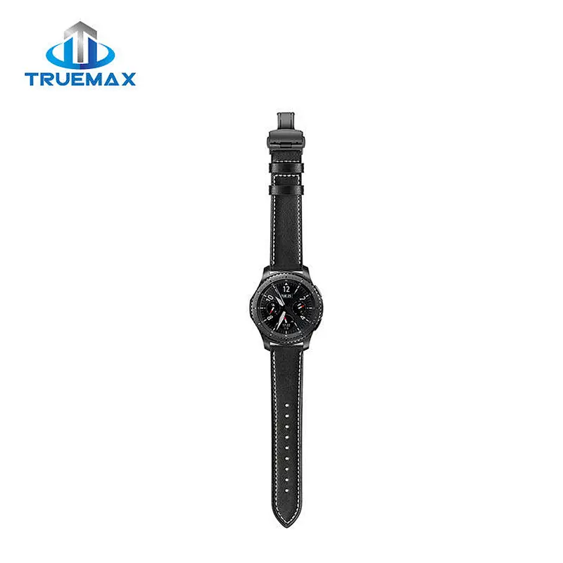 TM for Galaxy Gear S3 Leather Butterfly Black Buckle Watch Band