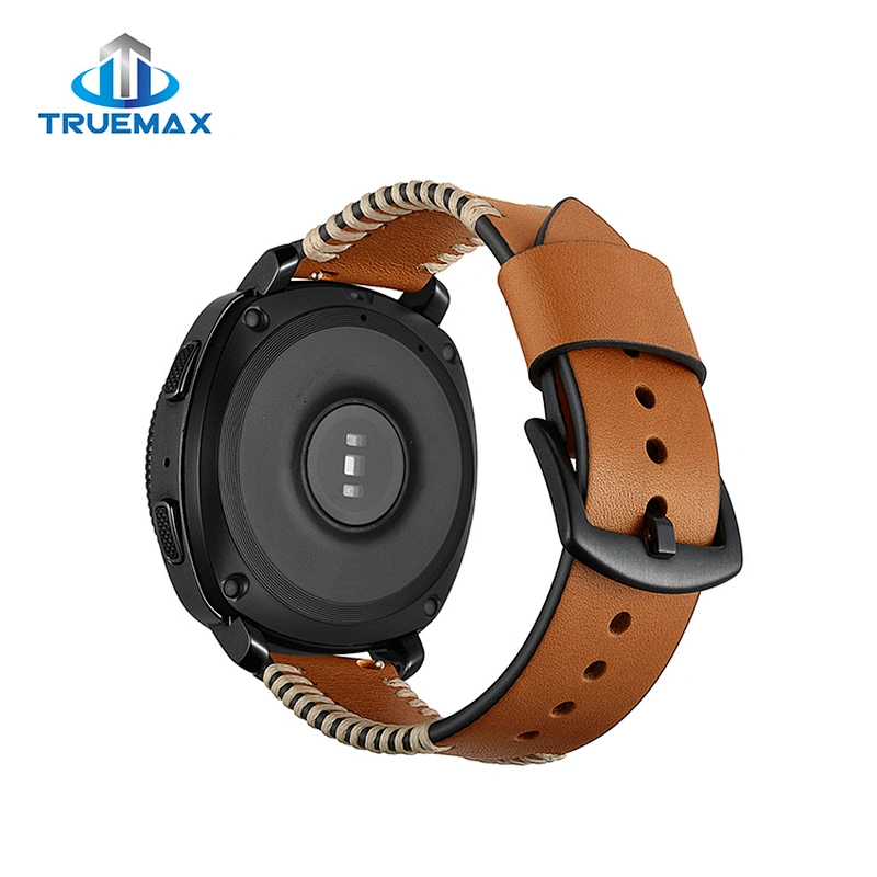 TM for Samsung Gear Sport S4 Ribs Line Genuine Leather Strap Watch Band