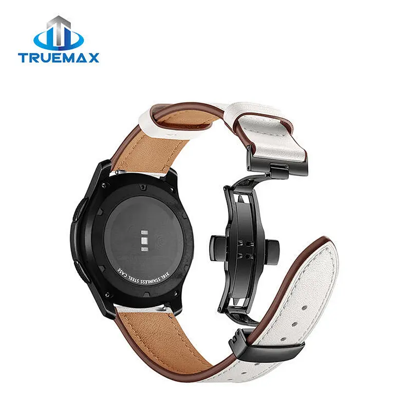 TM for Galaxy Gear S3 Leather Butterfly Black Buckle Watch Band