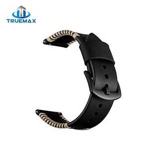 TM for Samsung Gear Sport S4 Ribs Line Genuine Leather Strap Watch Band
