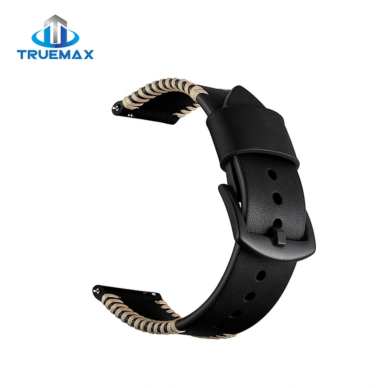 TM for Samsung Gear Sport S4 Ribs Line Genuine Leather Strap Watch Band