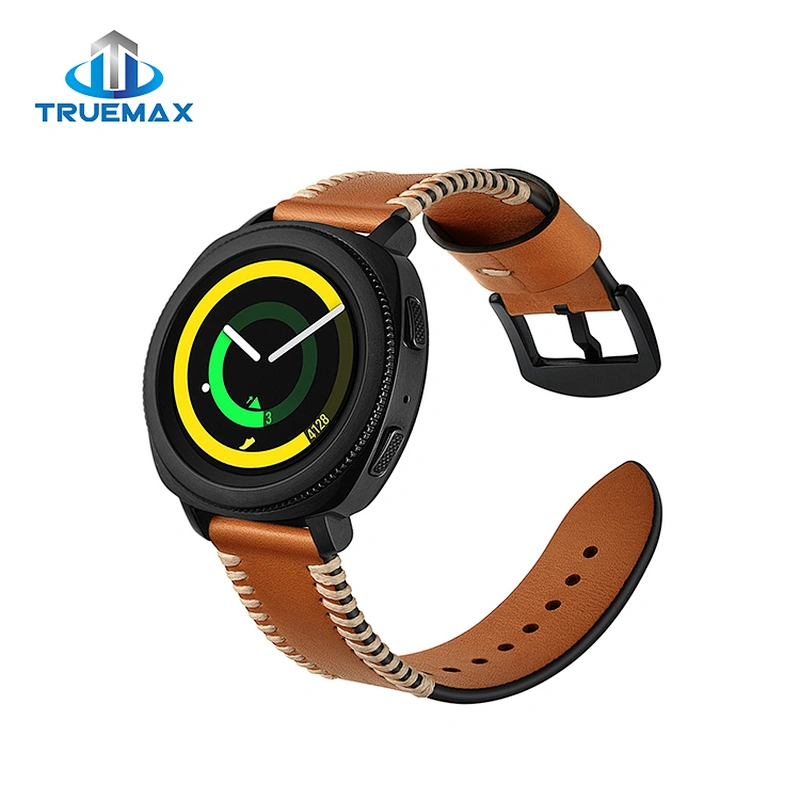 TM for Samsung Gear Sport S4 Ribs Line Genuine Leather Strap Watch Band