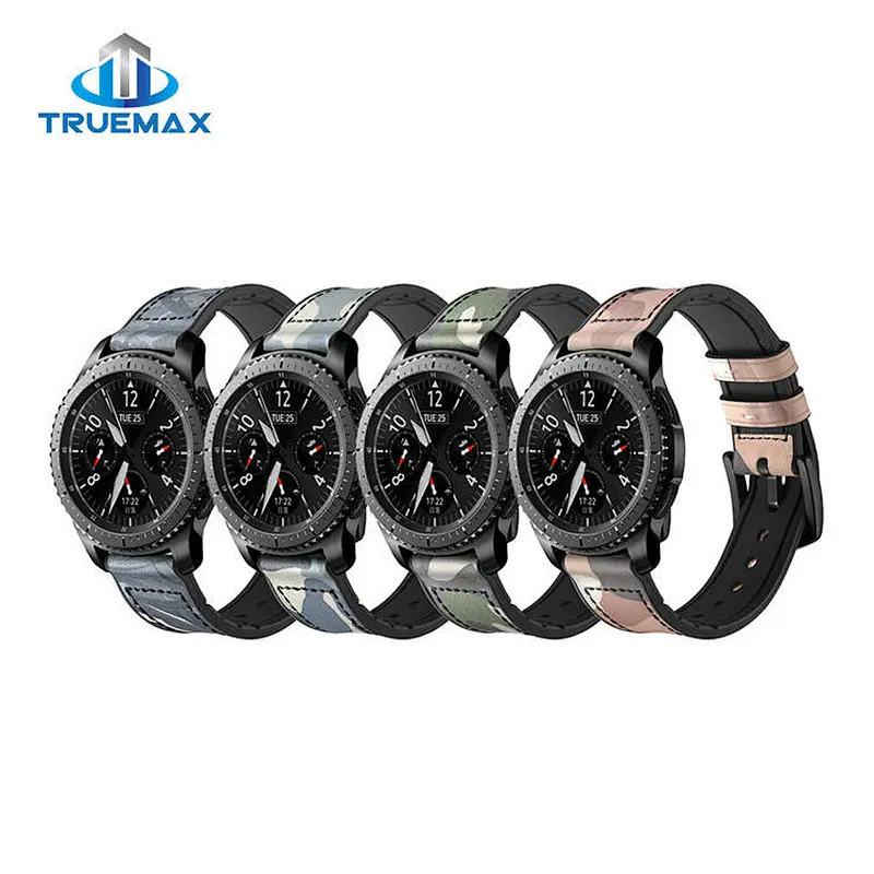 Hot Sale for Samsung Gear S3 Silicone With Genuine Leather Camouflage Watch Band