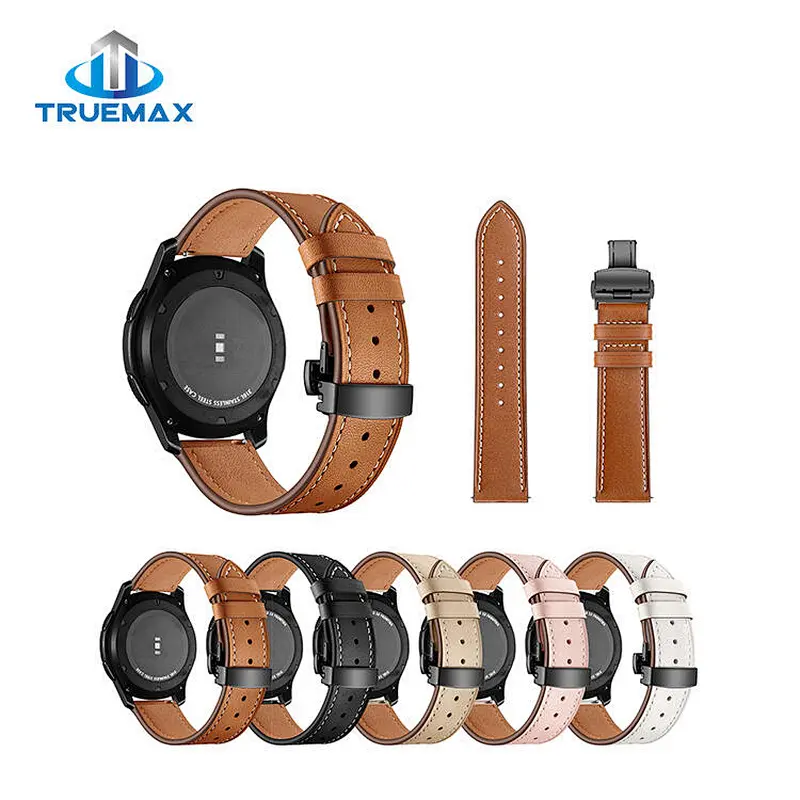 TM for Galaxy Gear S3 Leather Butterfly Black Buckle Watch Band