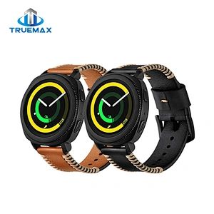 TM for Samsung Gear Sport S4 Ribs Line Genuine Leather Strap Watch Band