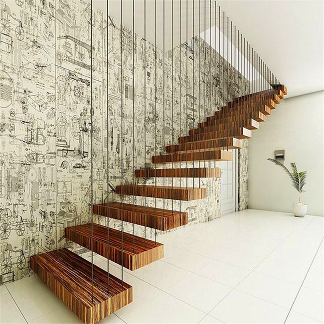 Commercial Decoration HouseHold Beautiful Wood/Glass Tread Indoor/Outdoor Floating Staircase Design