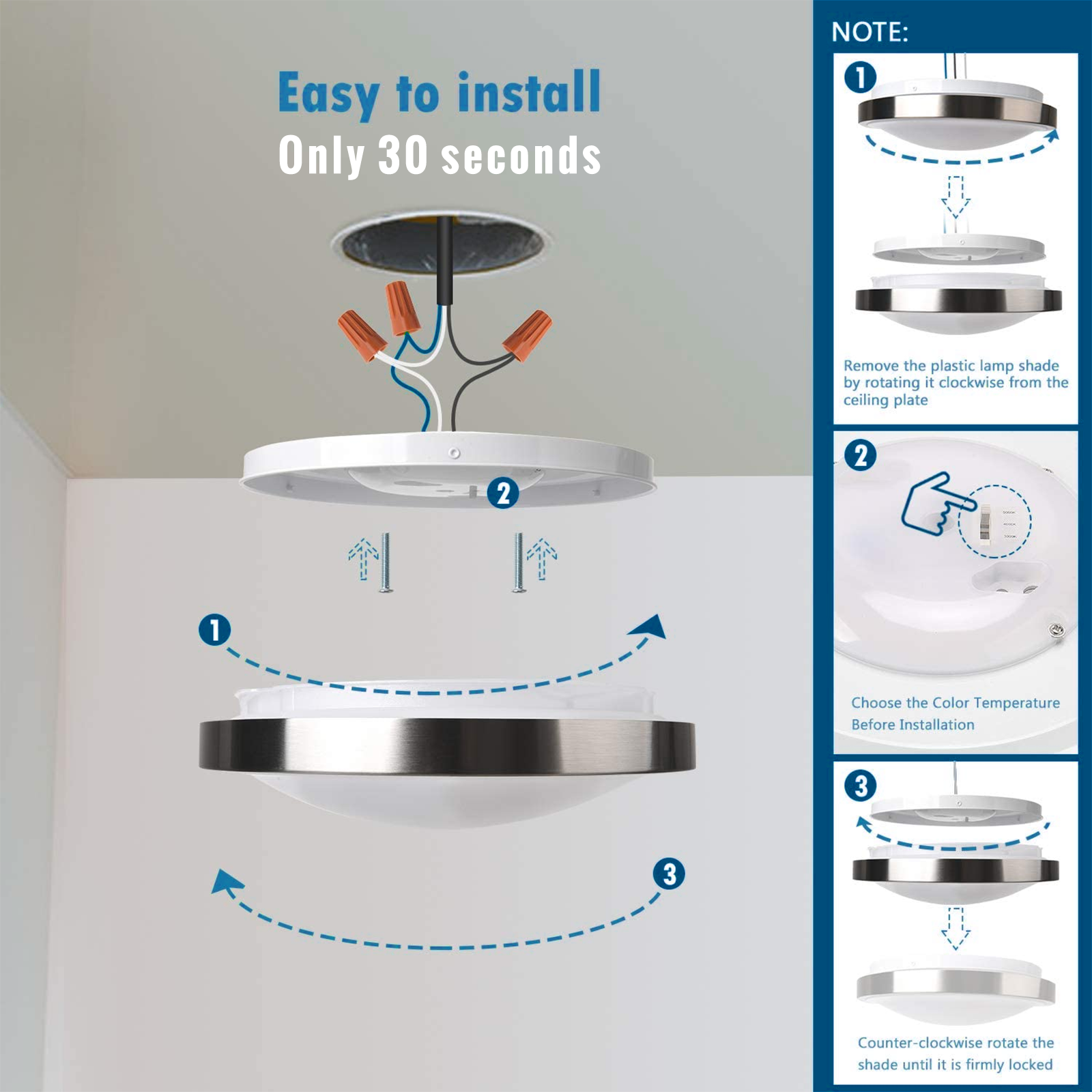 installation of the Worbest 12/14inch 2700K-5000K Select Single-Ring LED Ceiling Light