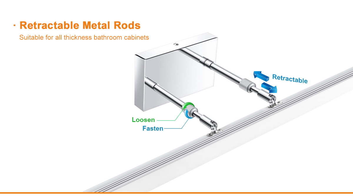 retractable metal rods led vanity light