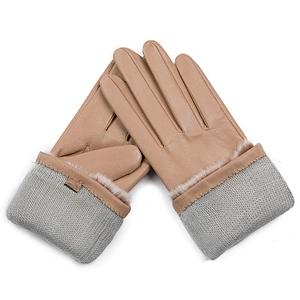 Ladies' Custom Made Luxury Real Rabbit Fur Cuff Leather Gloves for Winter