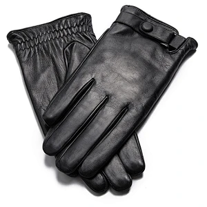 Mens Black Winter Warm Car Driving Goat Skin Leather Gloves for Male