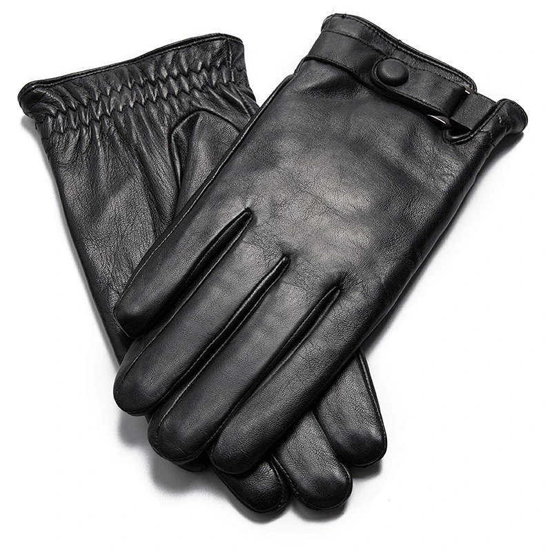 Mens Black Winter Warm Car Driving Goat Skin Leather Gloves for Male