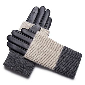 Wine Ladies Sheep Leather   Gloves With Knitted   For Daily Life HL0224