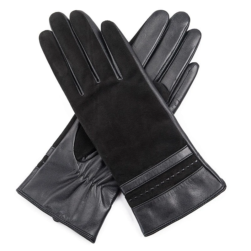 Wine Ladies Sheep Leather With Suede Leather  Gloves  For Daily Life