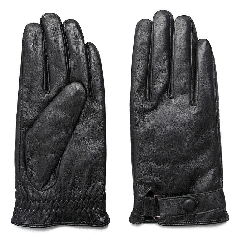 Mens Black Winter Warm Car Driving Goat Skin Leather Gloves for Male