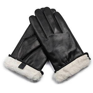 Wholesale Male Rabbit Fur Lined Genuine Lambskin Leather Car Driving Gloves Men for Winter