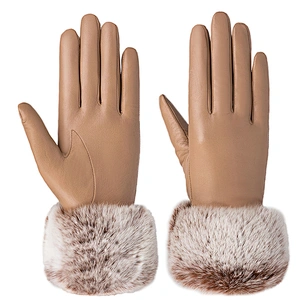 Ladies' Custom Made Luxury Real Rabbit Fur Cuff Leather Gloves for Winter