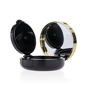 Custom logo luxury round empty black loose air foundation makeup packaging case with mirror