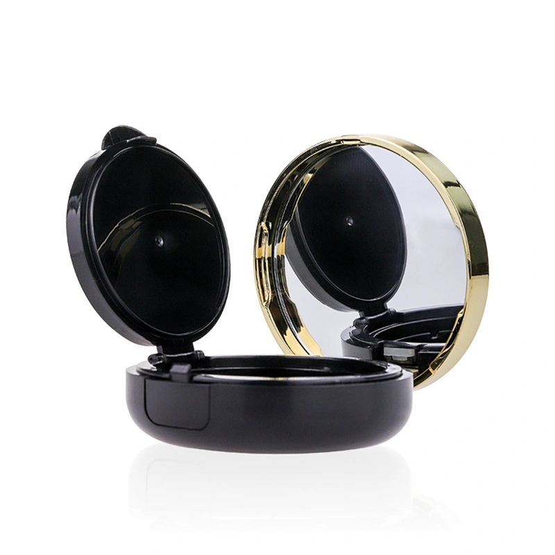 Custom logo luxury round empty black loose air foundation makeup packaging case with mirror