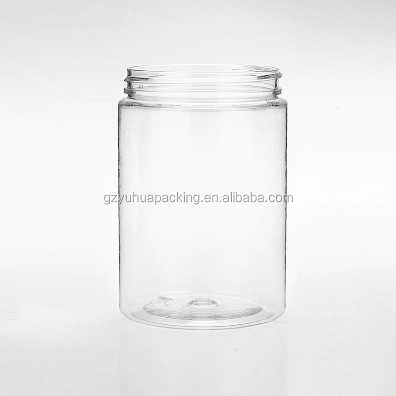 300ml PET transparent packaging cosmetic and food jar with white and black screw cap
