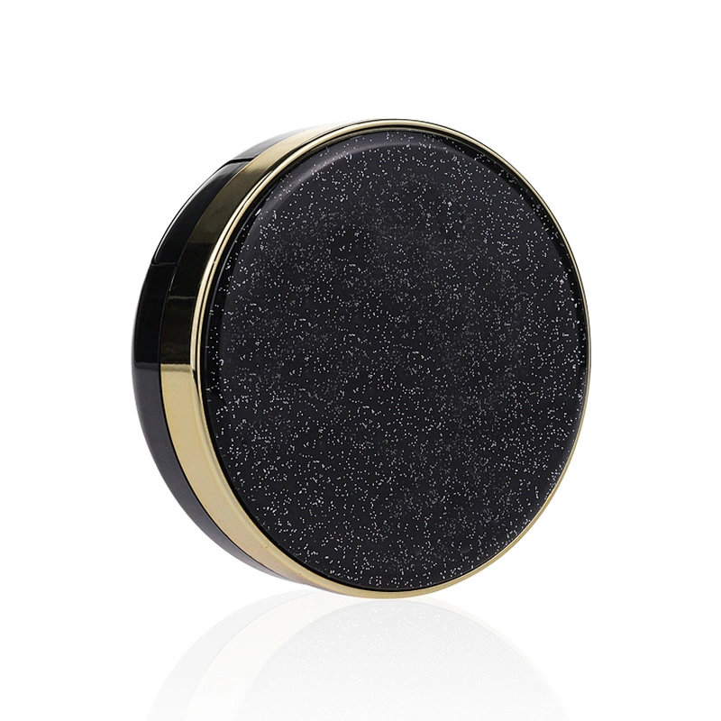 Custom logo luxury round empty black loose air foundation makeup packaging case with mirror