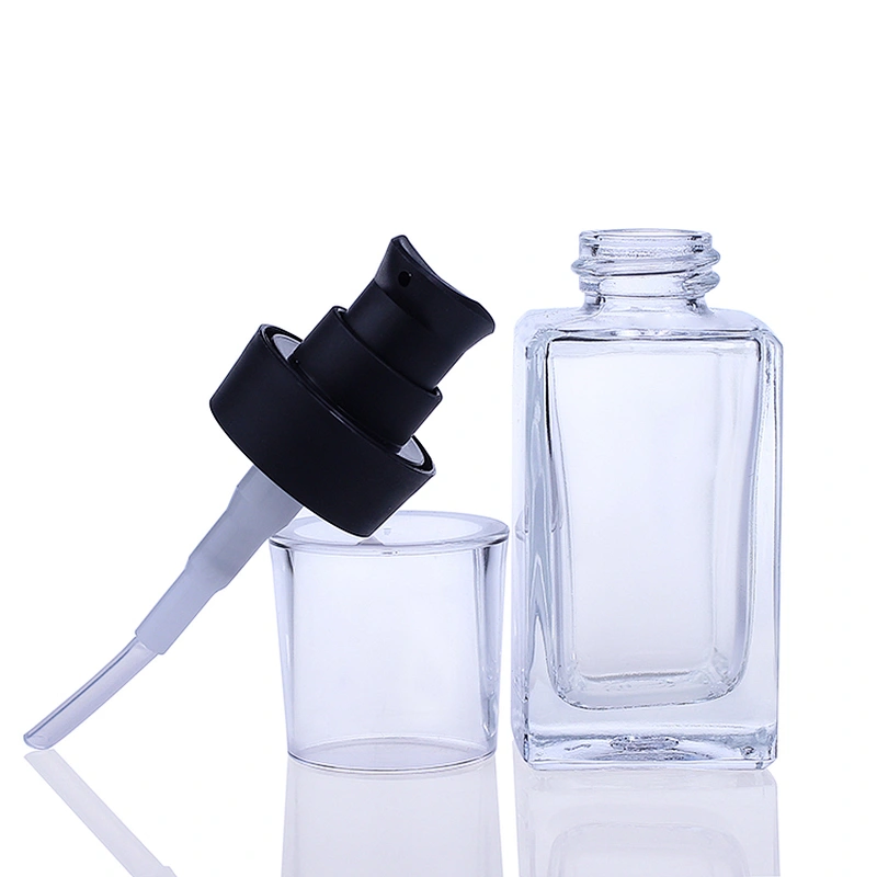 transparent square glass Cosmetic Packaging Empty 30ml  Clear Glass Liquid Foundation Bottle