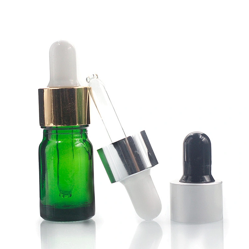 Manufacturers wholesale 5ml green colored glass bottles  for Essential Oil with glass Dropper