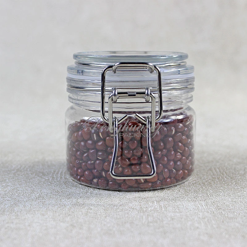 Hot Style Glasslike Wire Bail Jar 300ml Plastic  Food Grade PET Plastic Cookie Jars Wholesale