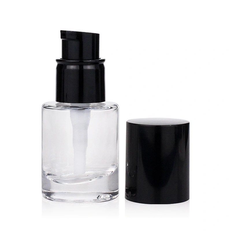 cosmetic packaging 15ml clear empty lotion foundation glass bottle with pump plastic black cap cosmetic boxes wholesale