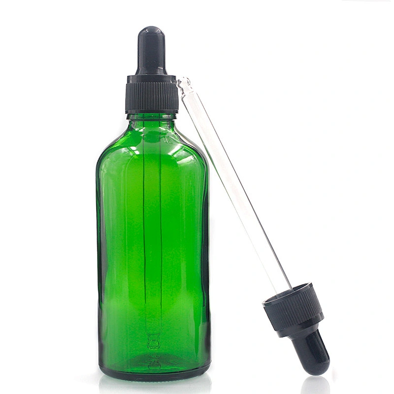 Manufacturers wholesale 100ml green colored glass bottles  for Essential Oil with glass Dropper
