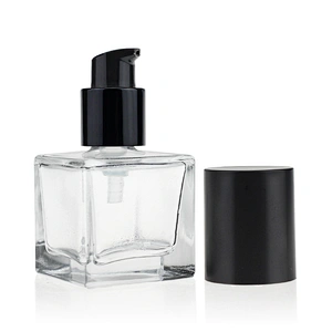 square glass bottles 30ml foundation glass bottle with black pump with cap for cosmetic packaging