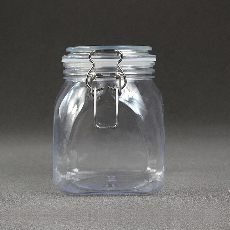 Spot airtight PET 1000ml 33-34oz unbreakable smooth body pyramid clip top jar for body Scrub skin care cream/ canned food